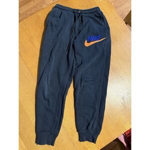Nike Sweatpants Mens S Black Joggers Chenille Patch Logo Orange Swoosh Blue Text